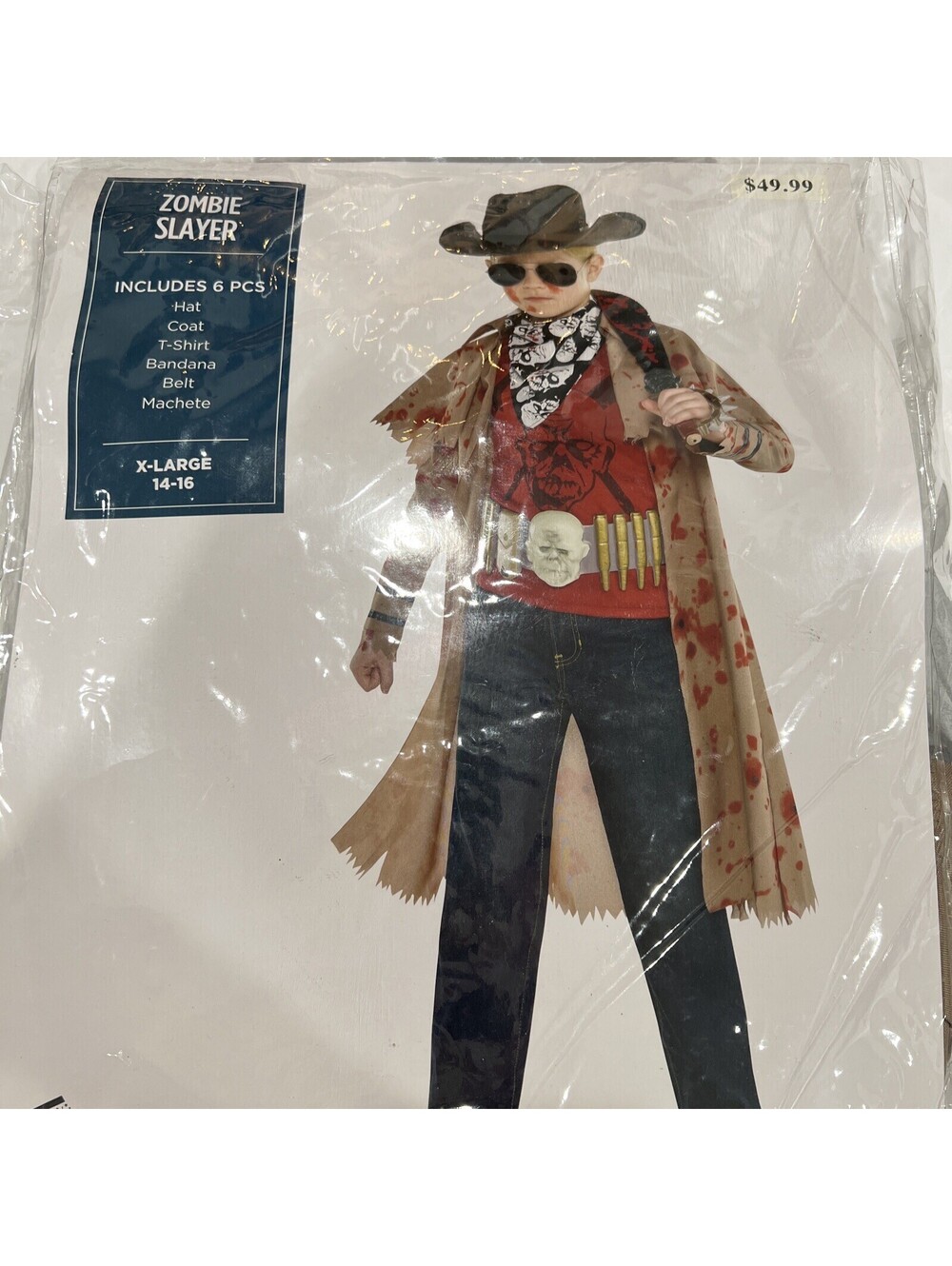 NWT Zombie Slayer Child Halloween Costume, Child XL 14-16: Hat, Coat Machete $50